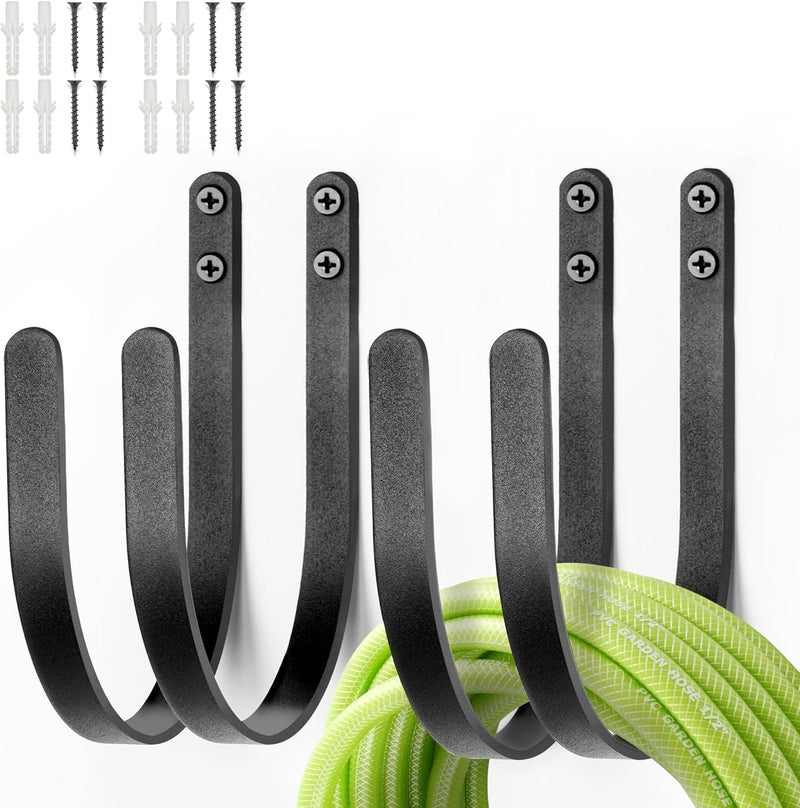YANGSHUO Garden Hose Holder Outside: 4 Pack Wall UNT Water Hose Hanger Organizer Outdoor - Heavy Duty Rustproof Hanging Hose Rack Hook for 150FT Storage - Image 1
